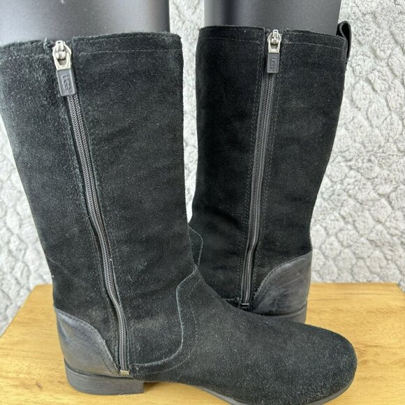 UGG Morgan Mid-Calf Womens Black Leather Suede Zip-Up Boots Size 6 - Picture 5 of 8